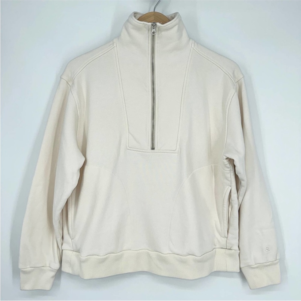 EVERLANE Track Half Zip Organic Cotton Sweatshirt Pullover Bone White - Picture 3 of 12